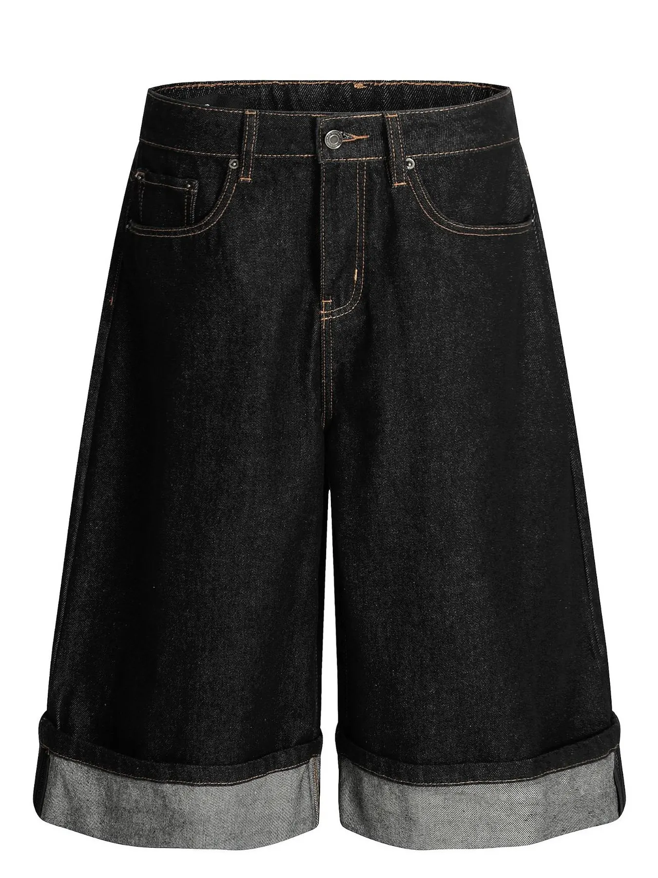 Men's Baggy Denim Shorts with Cuffed Hem