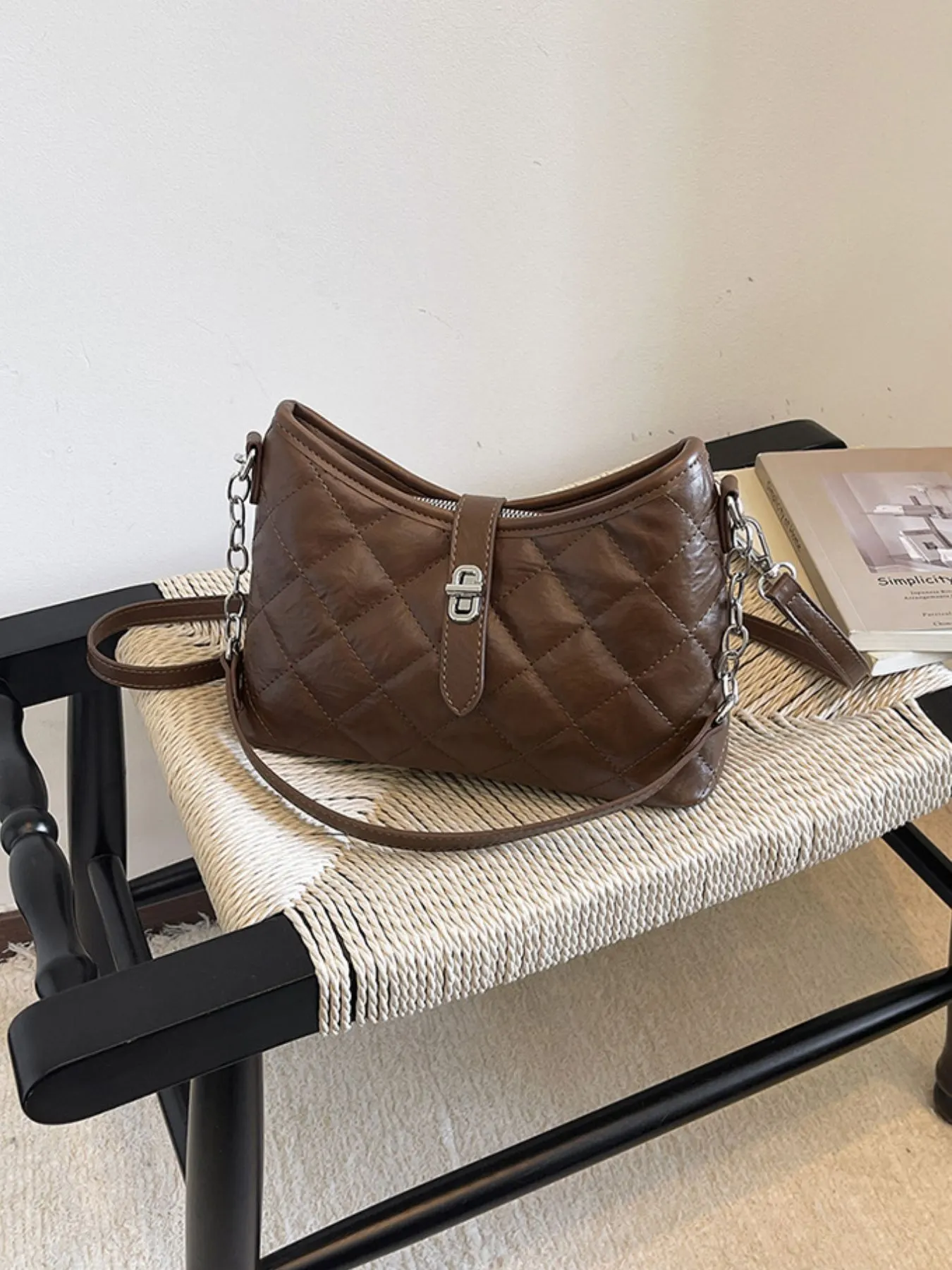 Lock Detail Quilted Shoulder Bag